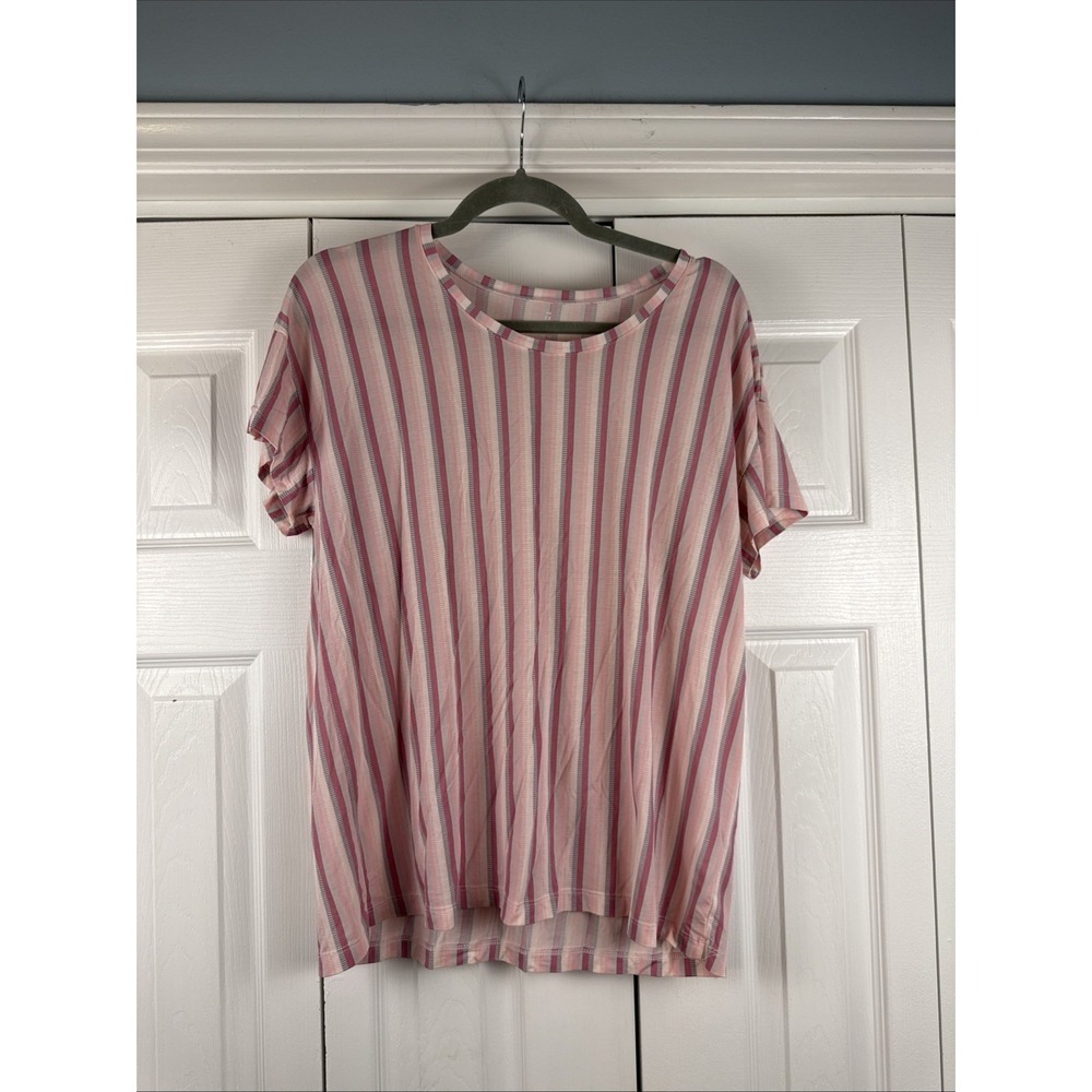 Tommy John Women's Size Medium Silky Luxe Pajama Lounge Shirt Pink Stripes